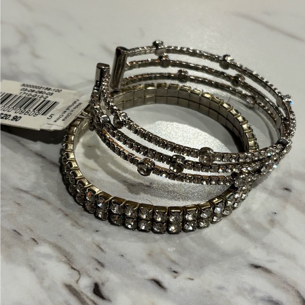 Two Elegant Silver Diamond Bracelet Set
